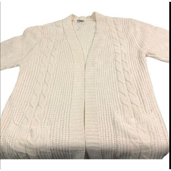Ivory Chenille Knit Open Front Long Cardigan - Picture 3 of 10